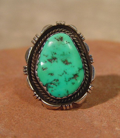 07 - Jewelry-Old, Navajo Sterling Silver and Turquoise ring, Size 12, Hallmarked "SY", Steve Yellowhorse
1985, Sterling Silver and Turquoise