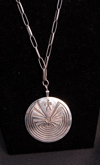 08 - Jewelry-New, TWO SIDED Man in Maze Pendant Necklace attributed to Hopi Master Silversmith Lawrence Saufkie (1935-2011)
c.1970s