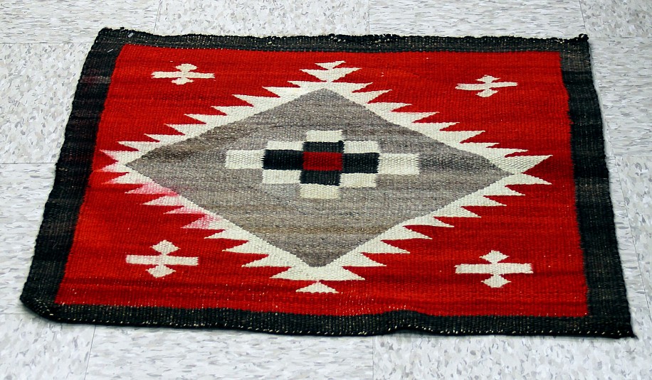 01 - Navajo Textiles, Antique Navajo Single Saddle Blanket: c. 1900-1920 Red Field (25.5" x27")
c. 1900-1920, Handspun wool