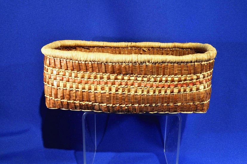 02 - Indian Baskets, Antique Makah Basketry: c. 1910 Basket, Rectangular Open Form (3" ht x 6 1/4" w x 9 1/4" l)
c. 1910, Cedar and Bear Grass