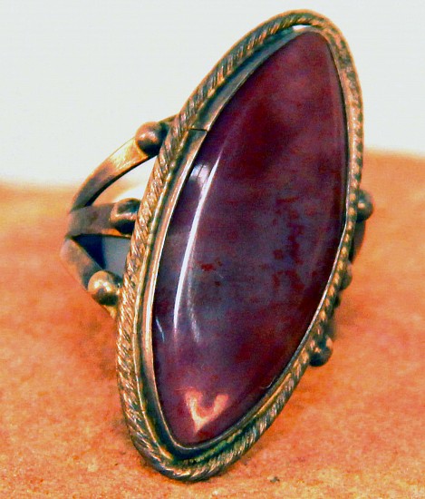 07 - Jewelry-Old, Navajo Ring: Petrified Wood Oval Setting in Sterling Silver, size 10
c.1940-50