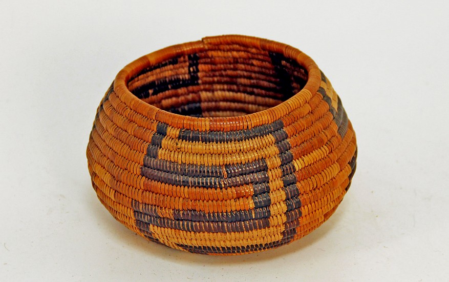 02 - Indian Baskets, Antique Mission Basket: c. 1920 Cahuilla (Palm Springs) Bowl (5" x 3.25")
c. 1920, Juncus, dyed juncus and sumac