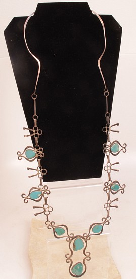 07 - Jewelry-Old, Navajo Necklace: Flat Link Form, Long, Turquoise on Sterling Silver (35")
c. 1960, Sterling Silver and Turquoise