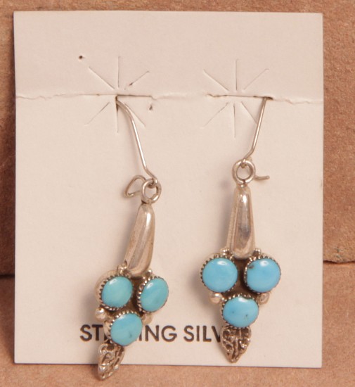 08 - Jewelry-New, Clasping Hook Earrings by Beverly Weebothee: Turquoise Settings (1")
Contemporary, Sterling Silver and Turquoise