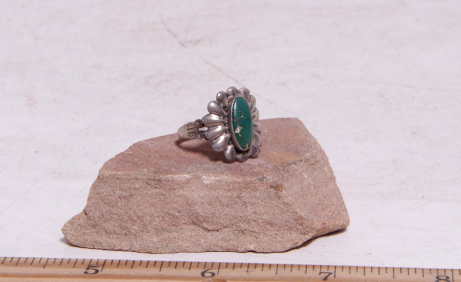 07 - Jewelry-Old, Antique Navajo Sterling Silver & Turquoise Ring Size 6 c.1920s
